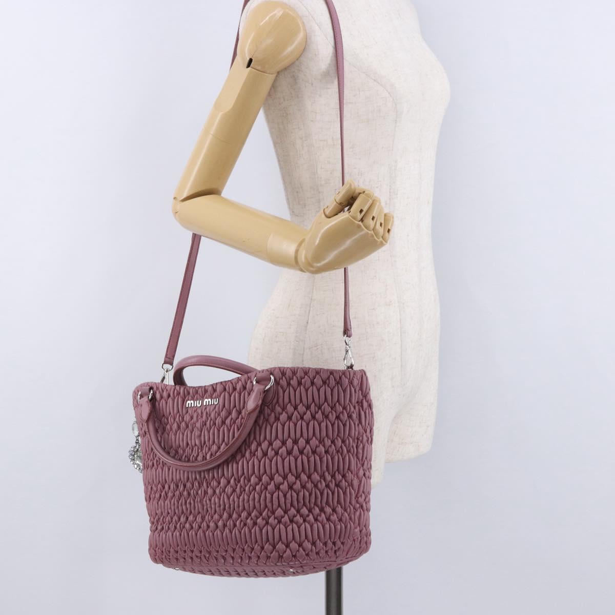 Miu Miu Matelasse Chain Shoulder Bag Leather 2way Pink Silver Auth 200252A