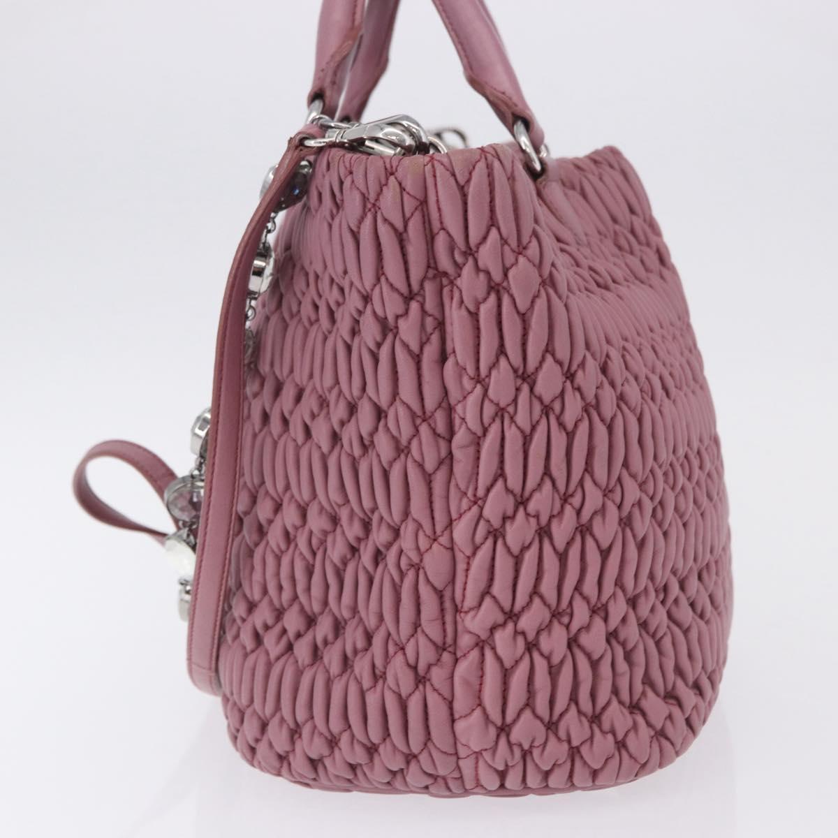 Miu Miu Matelasse Chain Shoulder Bag Leather 2way Pink Silver Auth 200252A