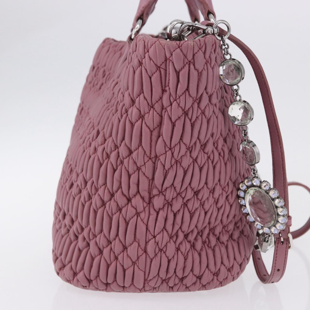 Miu Miu Matelasse Chain Shoulder Bag Leather 2way Pink Silver Auth 200252A