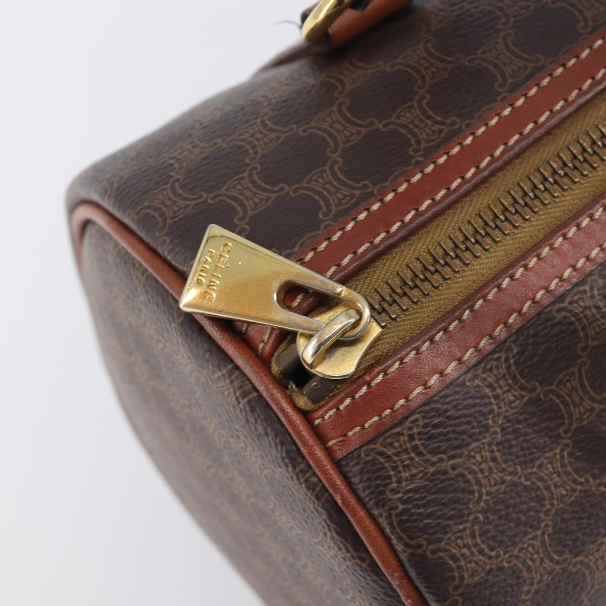 CELINE Macadam Canvas Hand Bag PVC Leather Brown Gold Auth 200255A