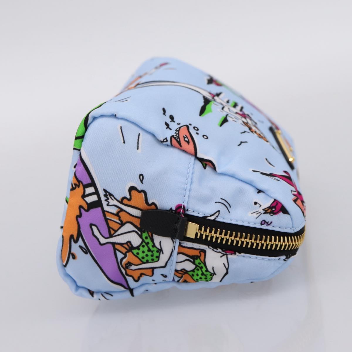 PRADA Pouch Nylon Light Blue Gold Auth 200256A