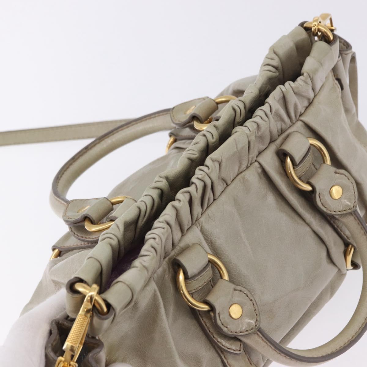 Miu Miu Hand Bag Vitellolux 2way Beige Gold Auth 200264V