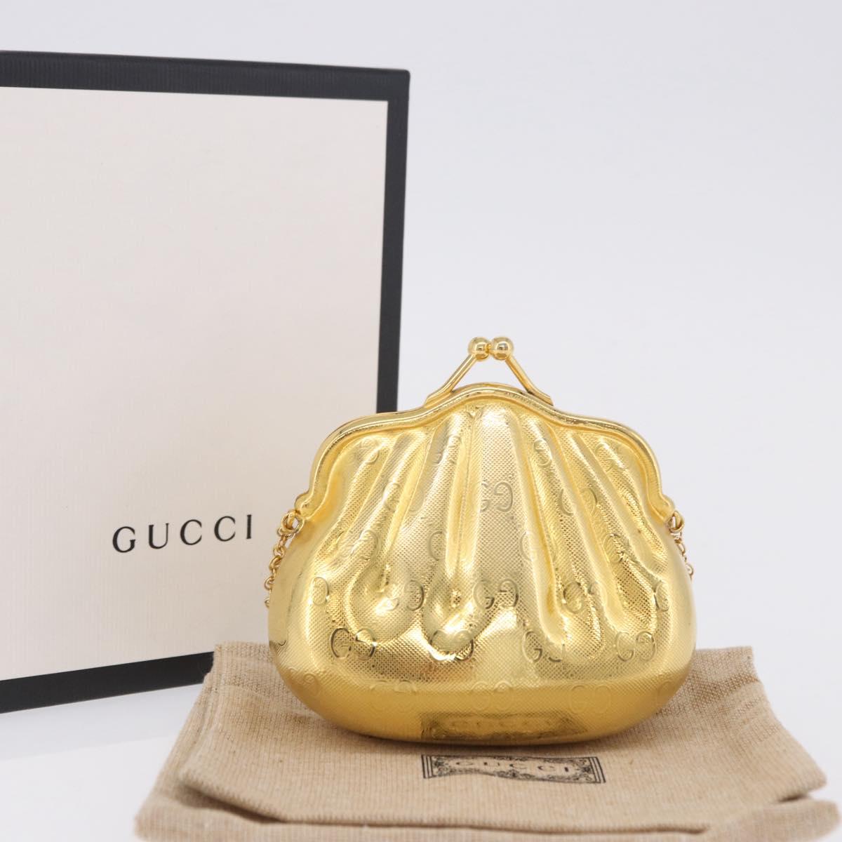 GUCCI GG Chain Shoulder Pouch Metal Gold Auth 200279V