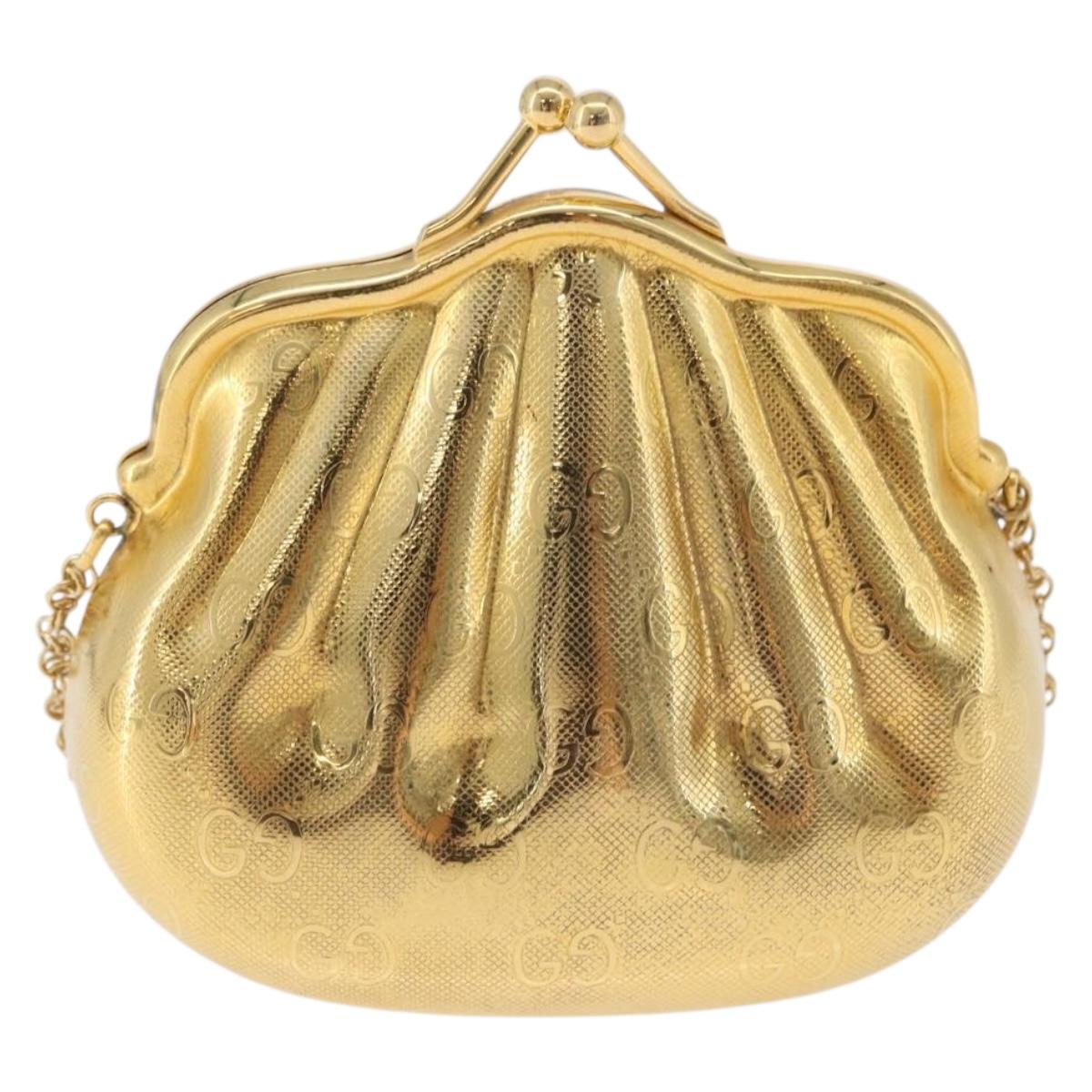 GUCCI GG Chain Shoulder Pouch Metal Gold Auth 200279V