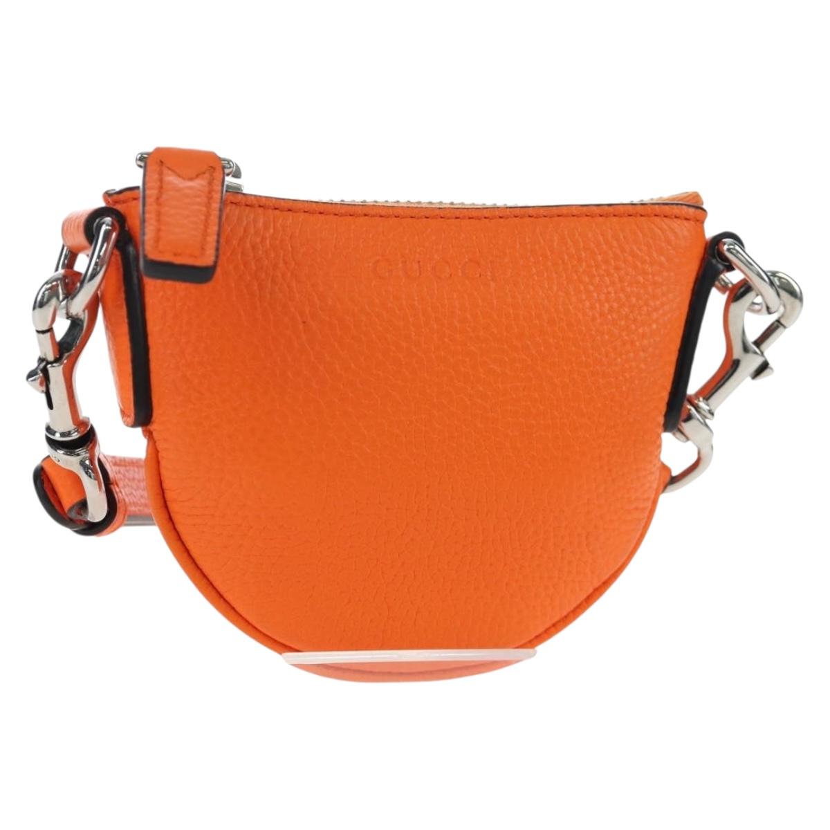 GUCCI Logo Micro Shoulder Bag Leather Orange Silver 821831 Auth 200280V