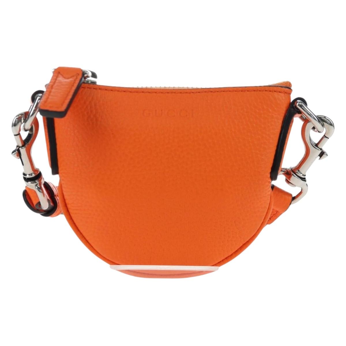 GUCCI Logo Micro Shoulder Bag Leather Orange Silver 821831 Auth 200280V