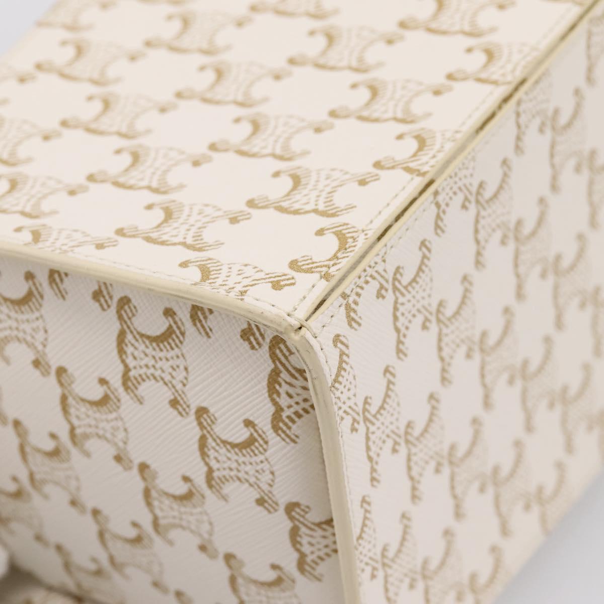 CELINE Triomphe Hand Bag PVC Leather Ivory Gold Auth 200281SAM