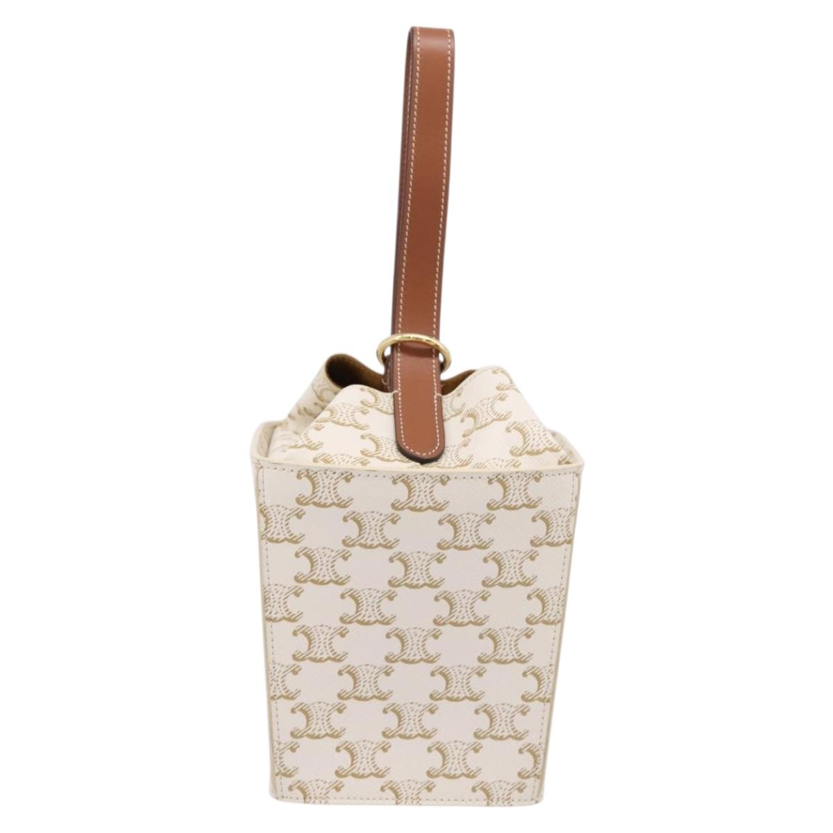 CELINE Triomphe Hand Bag PVC Leather Ivory Gold Auth 200281SAM