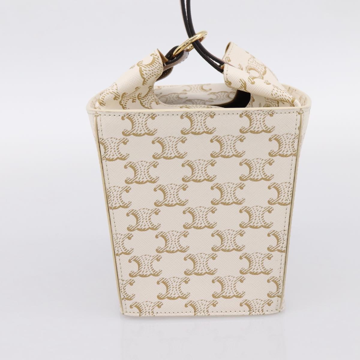 CELINE Triomphe Hand Bag PVC Leather Ivory Gold Auth 200281SAM
