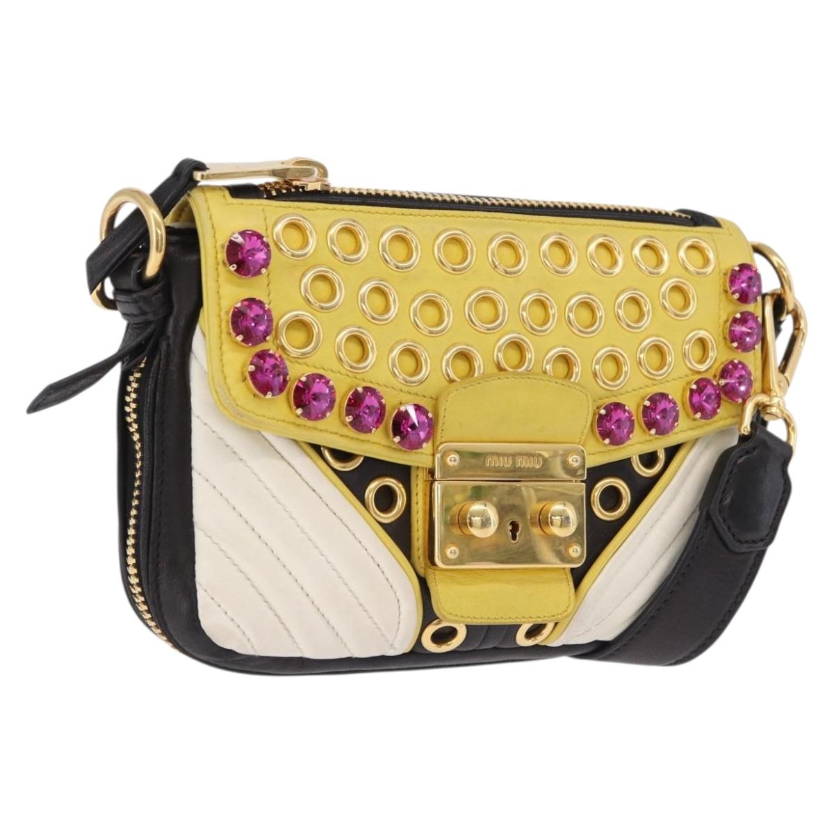 Miu Miu Biker Studs Shoulder Bag Leather Black Gold Auth 200282V