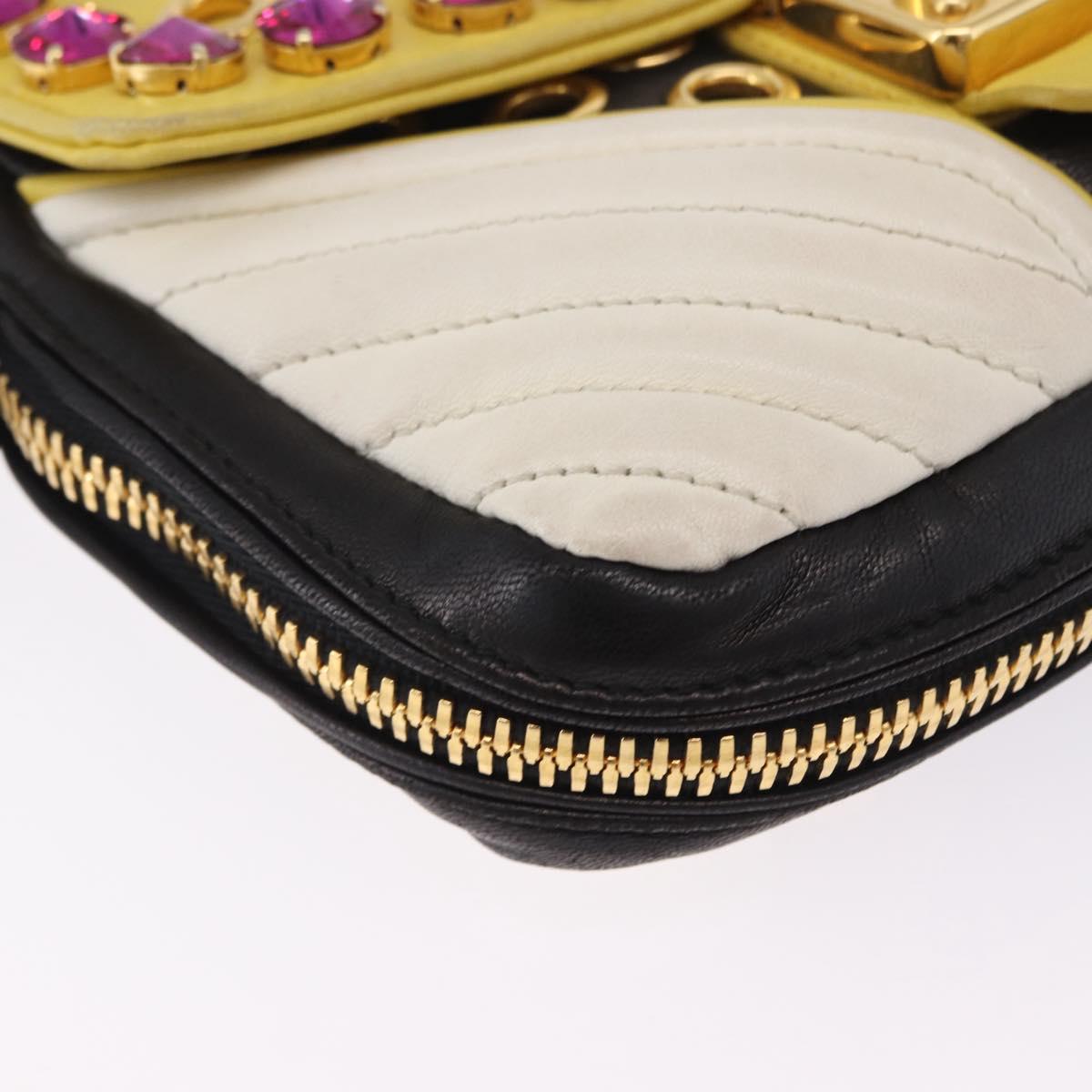 Miu Miu Biker Studs Shoulder Bag Leather Black Gold Auth 200282V