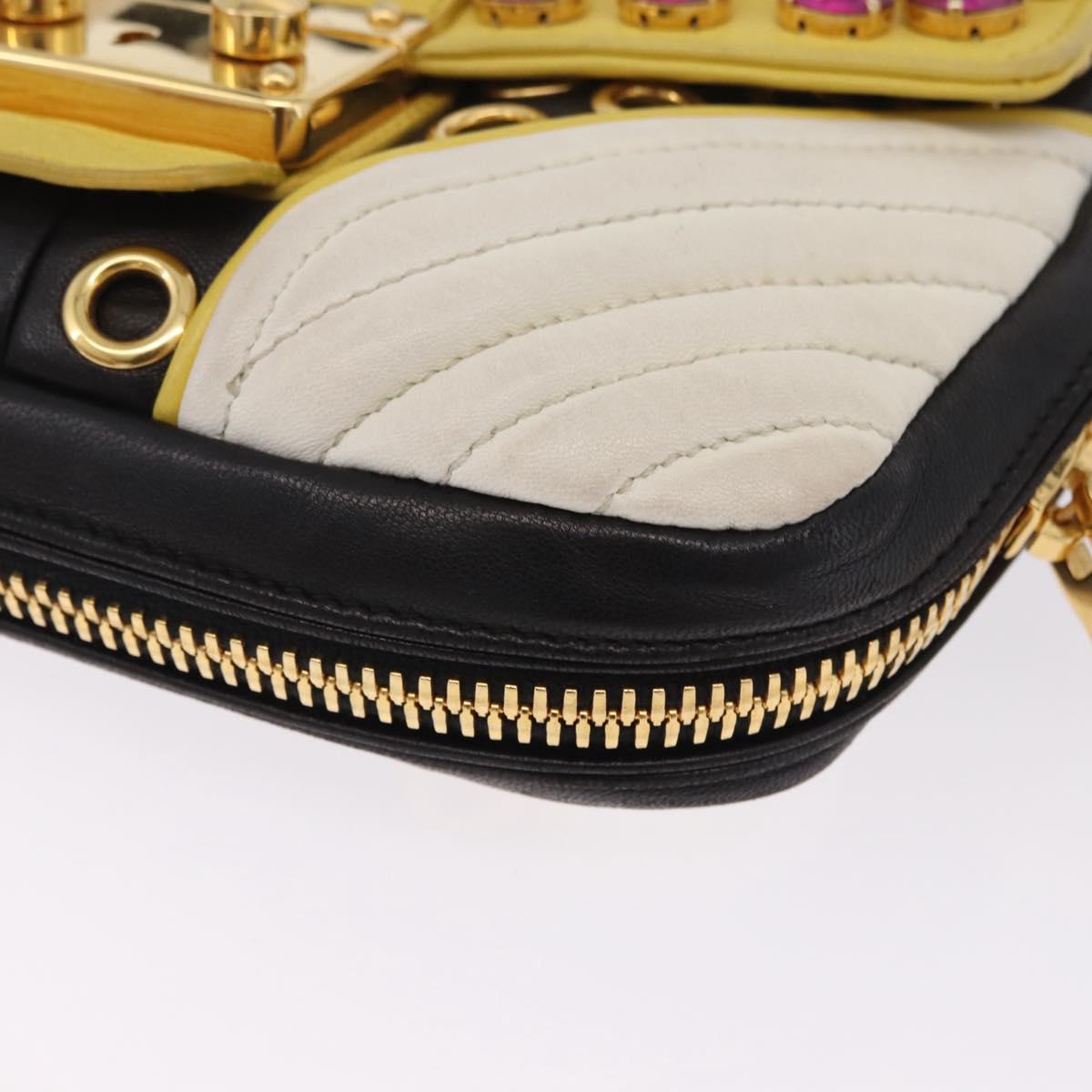 Miu Miu Biker Studs Shoulder Bag Leather Black Gold Auth 200282V
