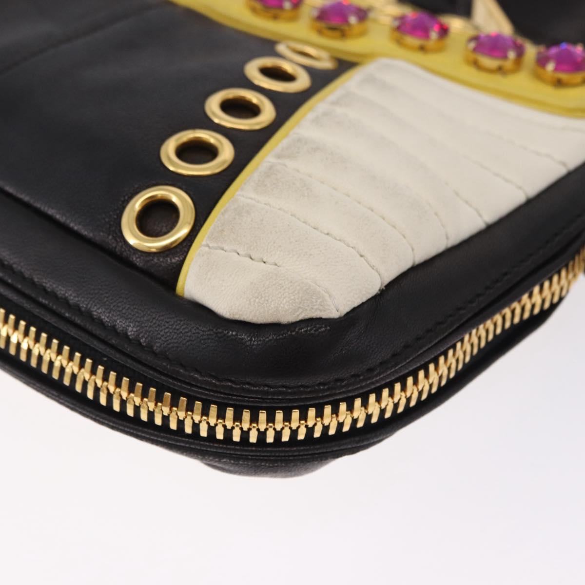 Miu Miu Biker Studs Shoulder Bag Leather Black Gold Auth 200282V