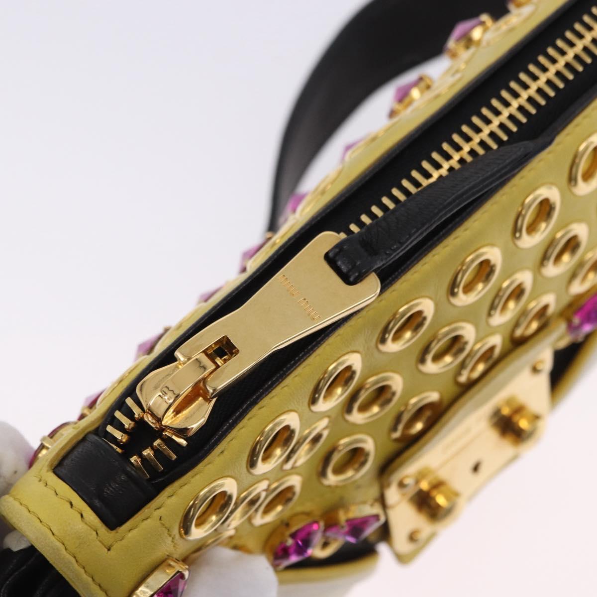 Miu Miu Biker Studs Shoulder Bag Leather Black Gold Auth 200282V