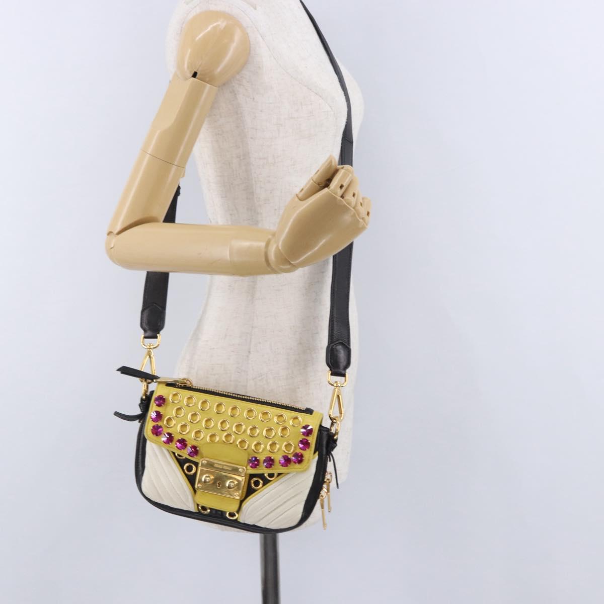 Miu Miu Biker Studs Shoulder Bag Leather Black Gold Auth 200282V