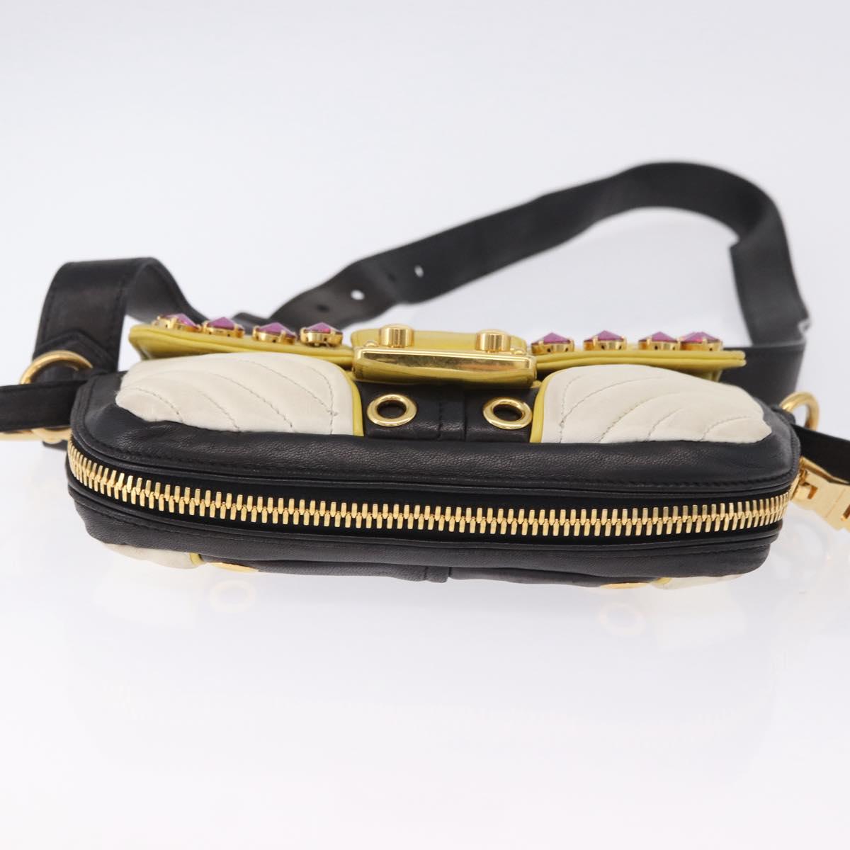 Miu Miu Biker Studs Shoulder Bag Leather Black Gold Auth 200282V