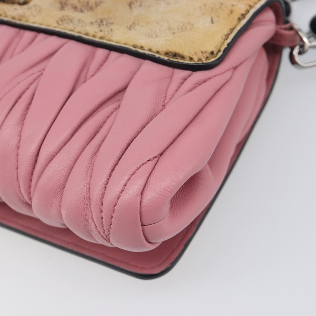 Miu Miu Matelasse Chain Shoulder Bag Harako Leather Pink Silver Auth 200288