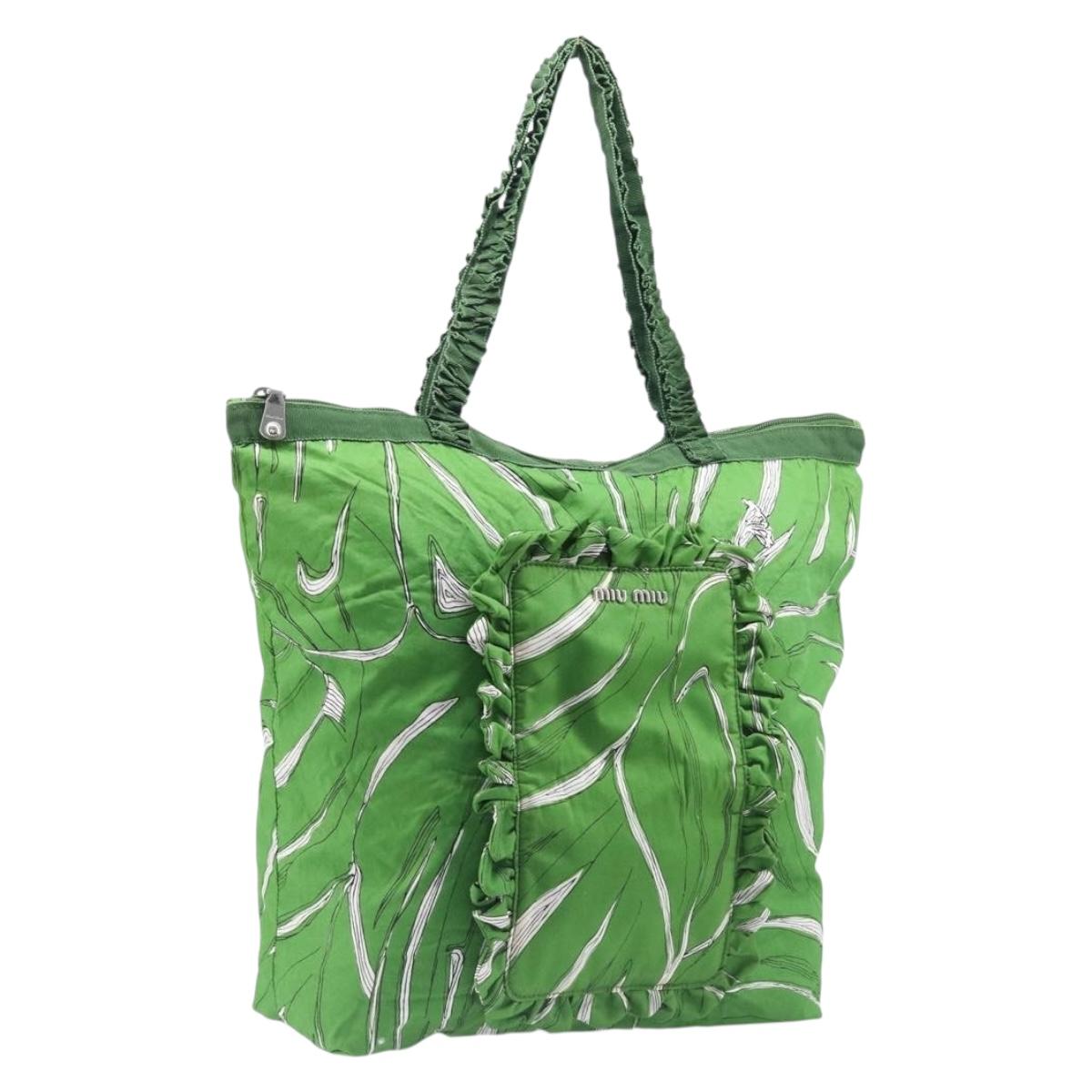 Miu Miu Tote Bag Nylon Green Silver Auth 200289A