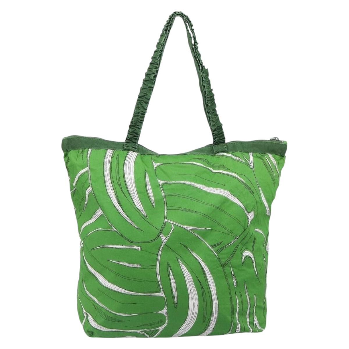 Miu Miu Tote Bag Nylon Green Silver Auth 200289A