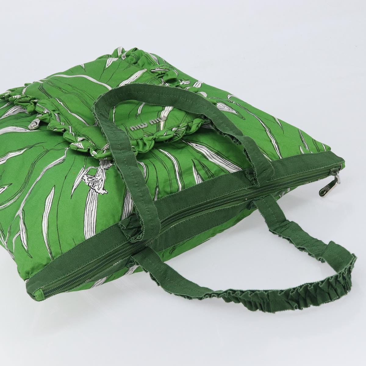 Miu Miu Tote Bag Nylon Green Silver Auth 200289A