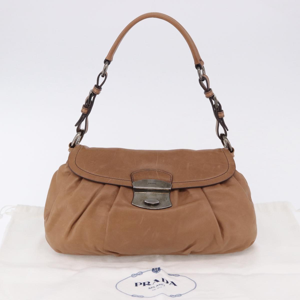 PRADA Shoulder Bag Leather Brown Silver Auth 200291V