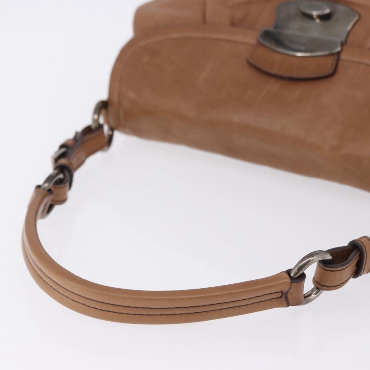 PRADA Shoulder Bag Leather Brown Silver Auth 200291V