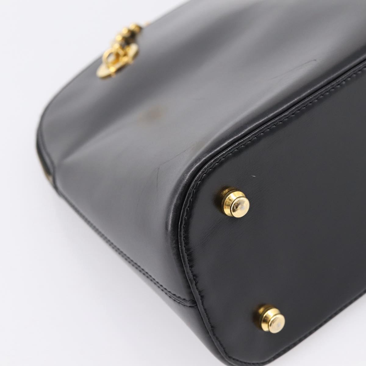 CELINE Circle Chain Shoulder Tote Bag Leather Black Gold Auth 200294V