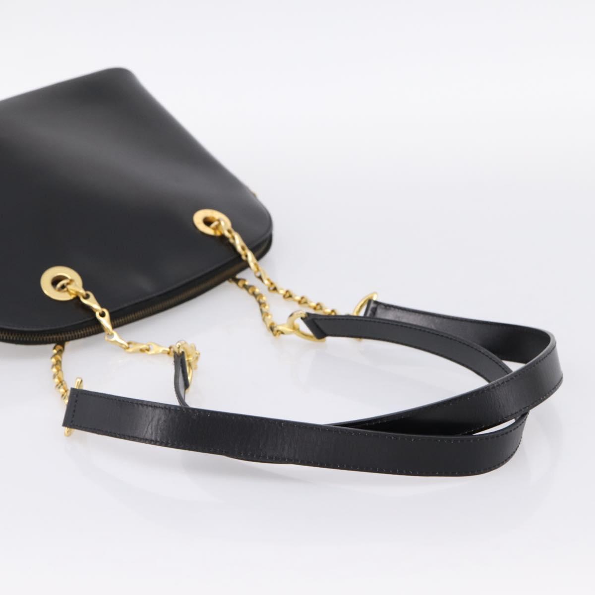 CELINE Circle Chain Shoulder Tote Bag Leather Black Gold Auth 200294V