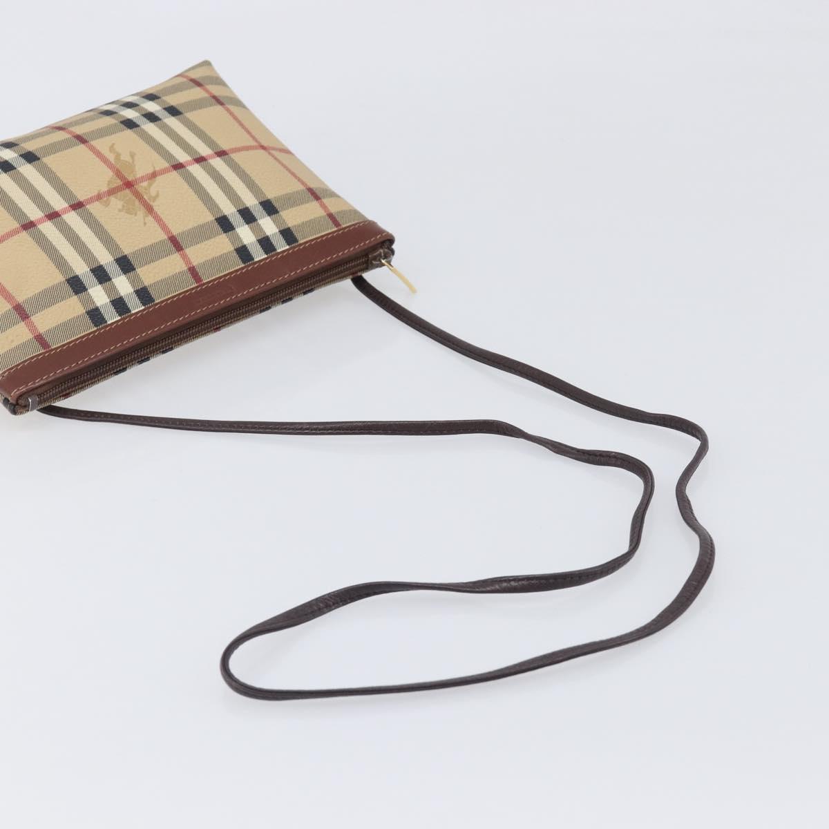 BURBERRY Nova Check Shoulder Bag PVC Beige Gold Auth 200296