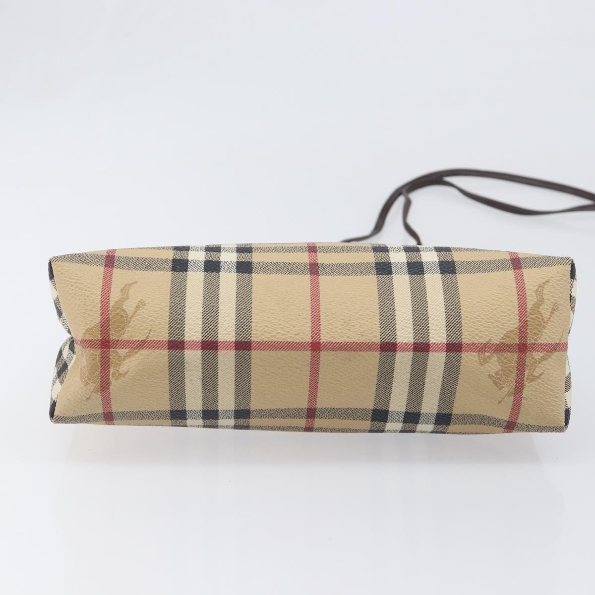 BURBERRY Nova Check Shoulder Bag PVC Beige Gold Auth 200296