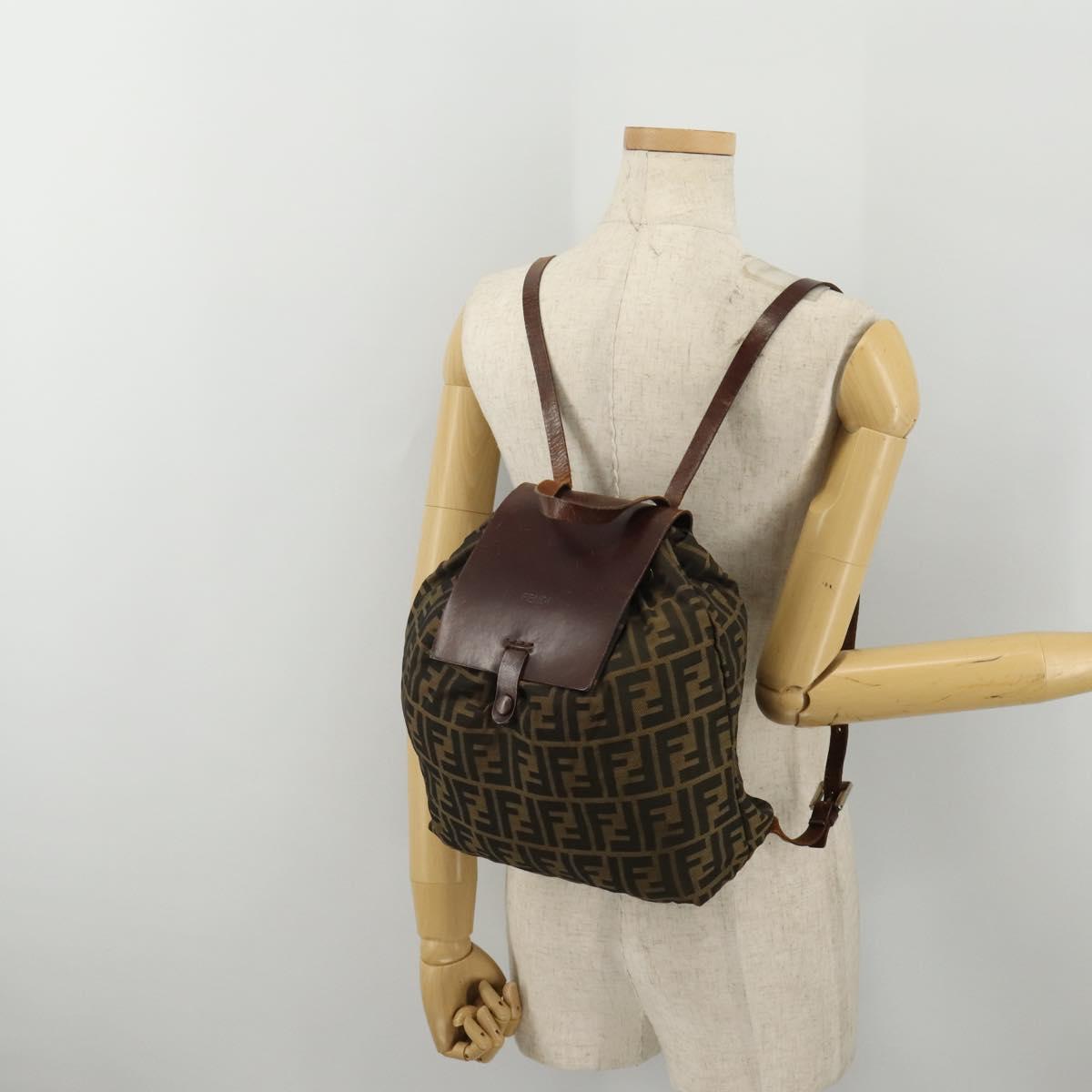 FENDI Zucca Canvas Backpack Brown Black Auth 200298