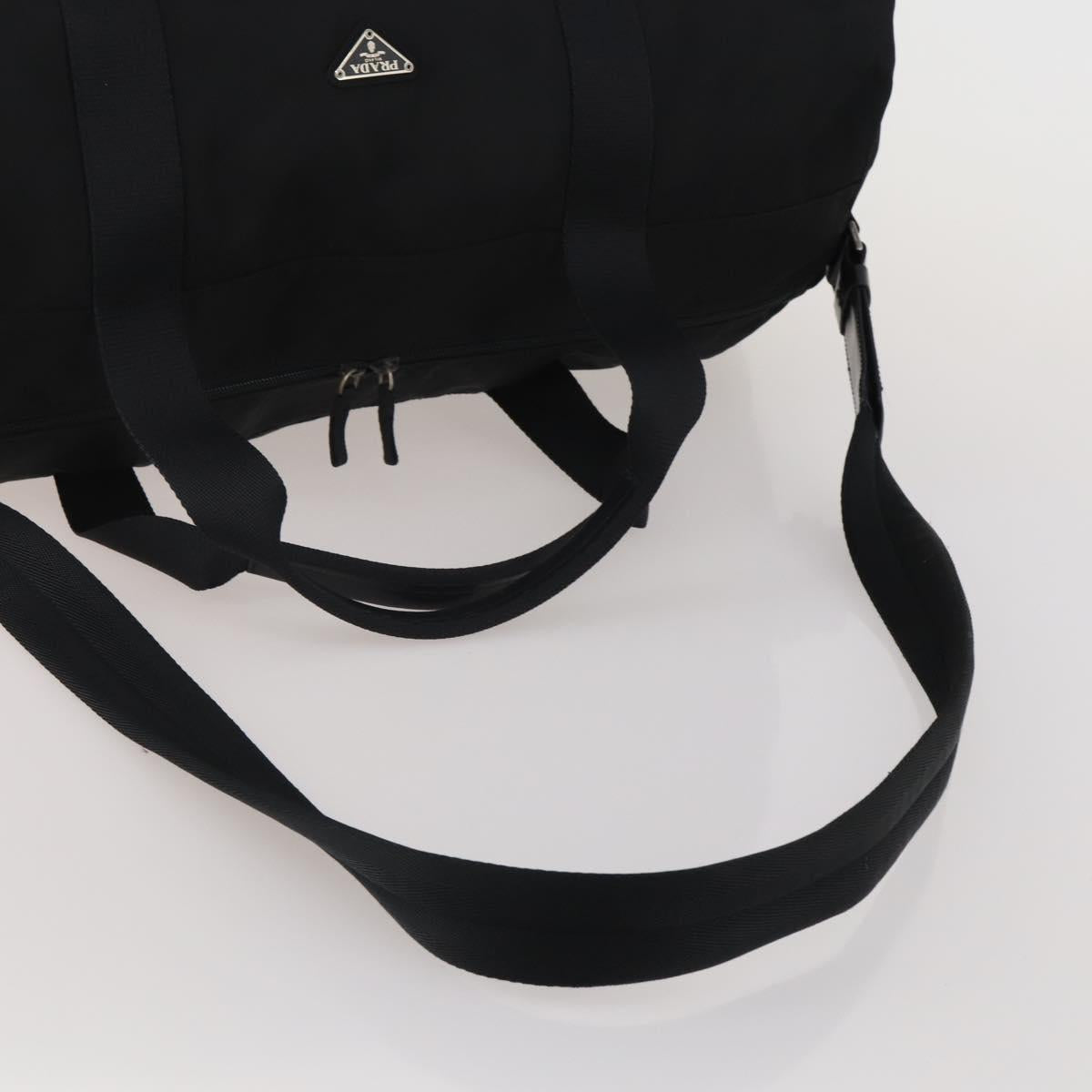 PRADA Boston Bag Nylon 2way Black Silver Auth 200299A