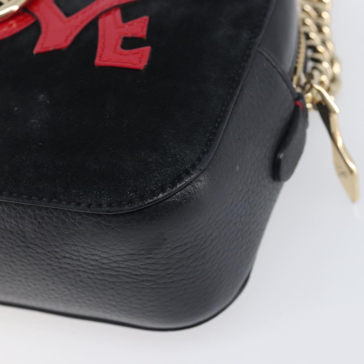 Christian Louboutin Chain Shoulder Bag Leather Black Gold Auth 200300A