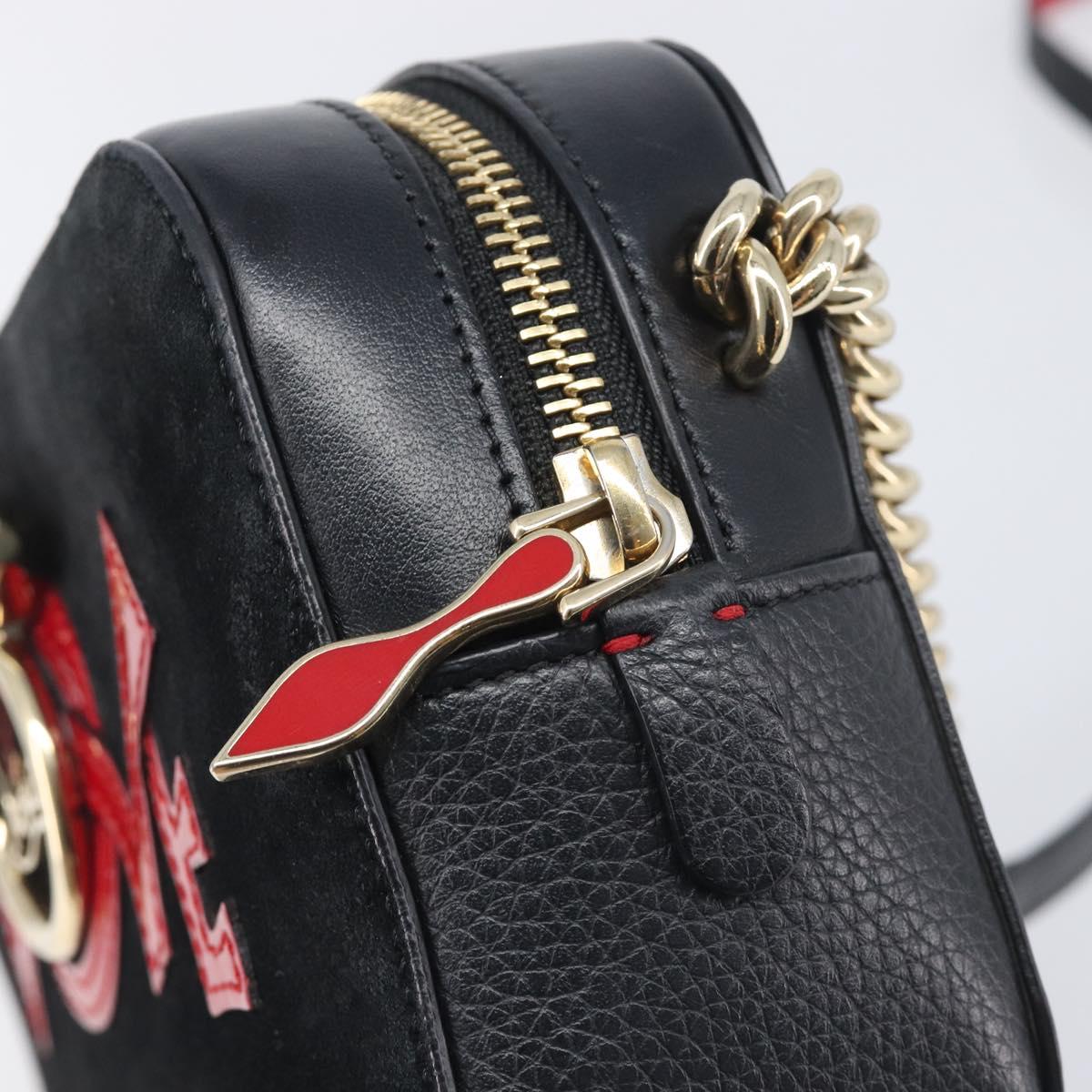 Christian Louboutin Chain Shoulder Bag Leather Black Gold Auth 200300A