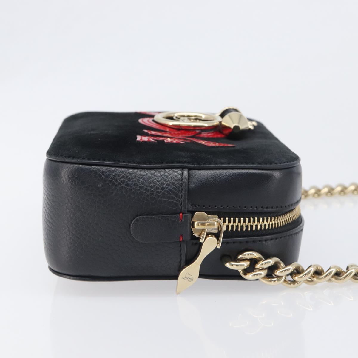 Christian Louboutin Chain Shoulder Bag Leather Black Gold Auth 200300A