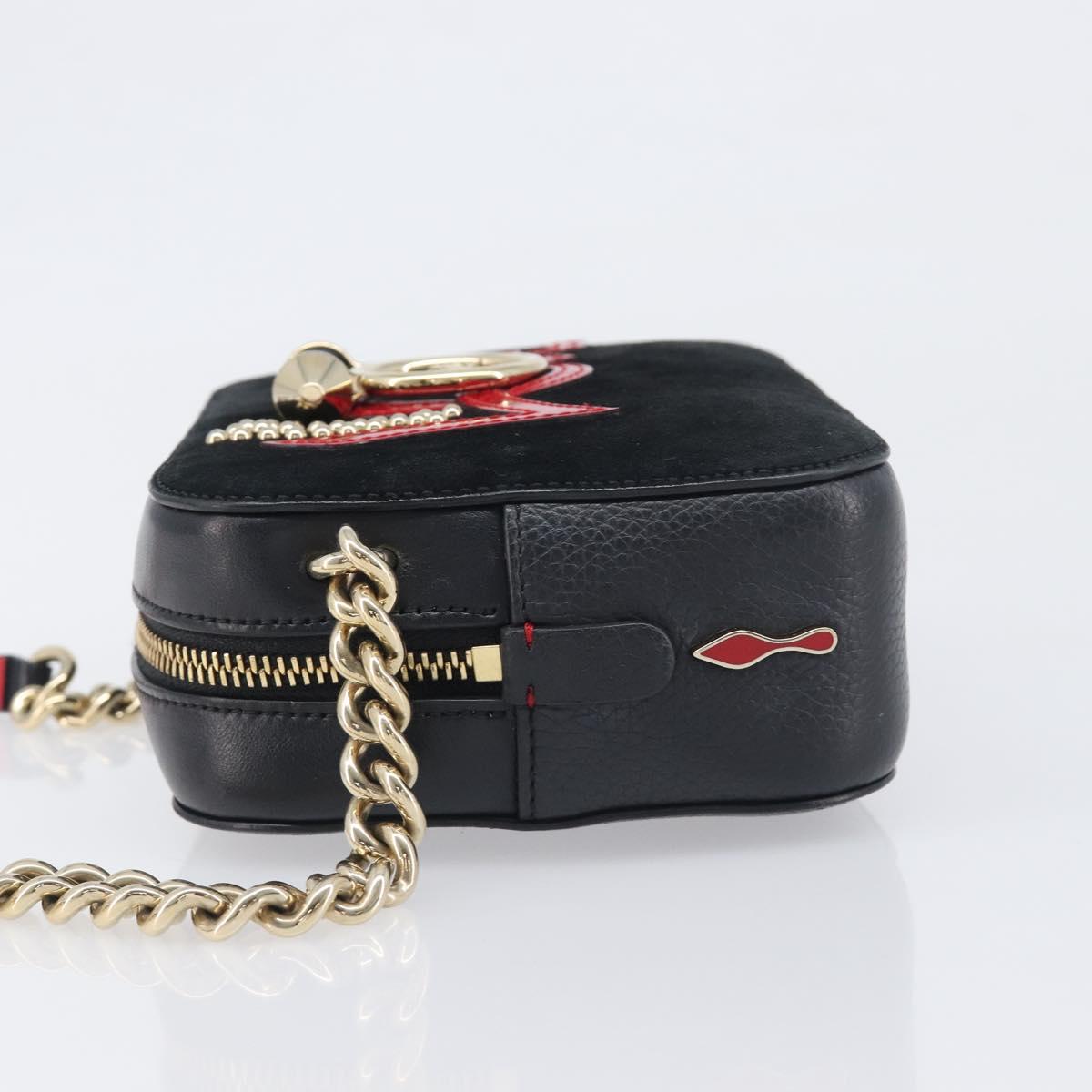 Christian Louboutin Chain Shoulder Bag Leather Black Gold Auth 200300A