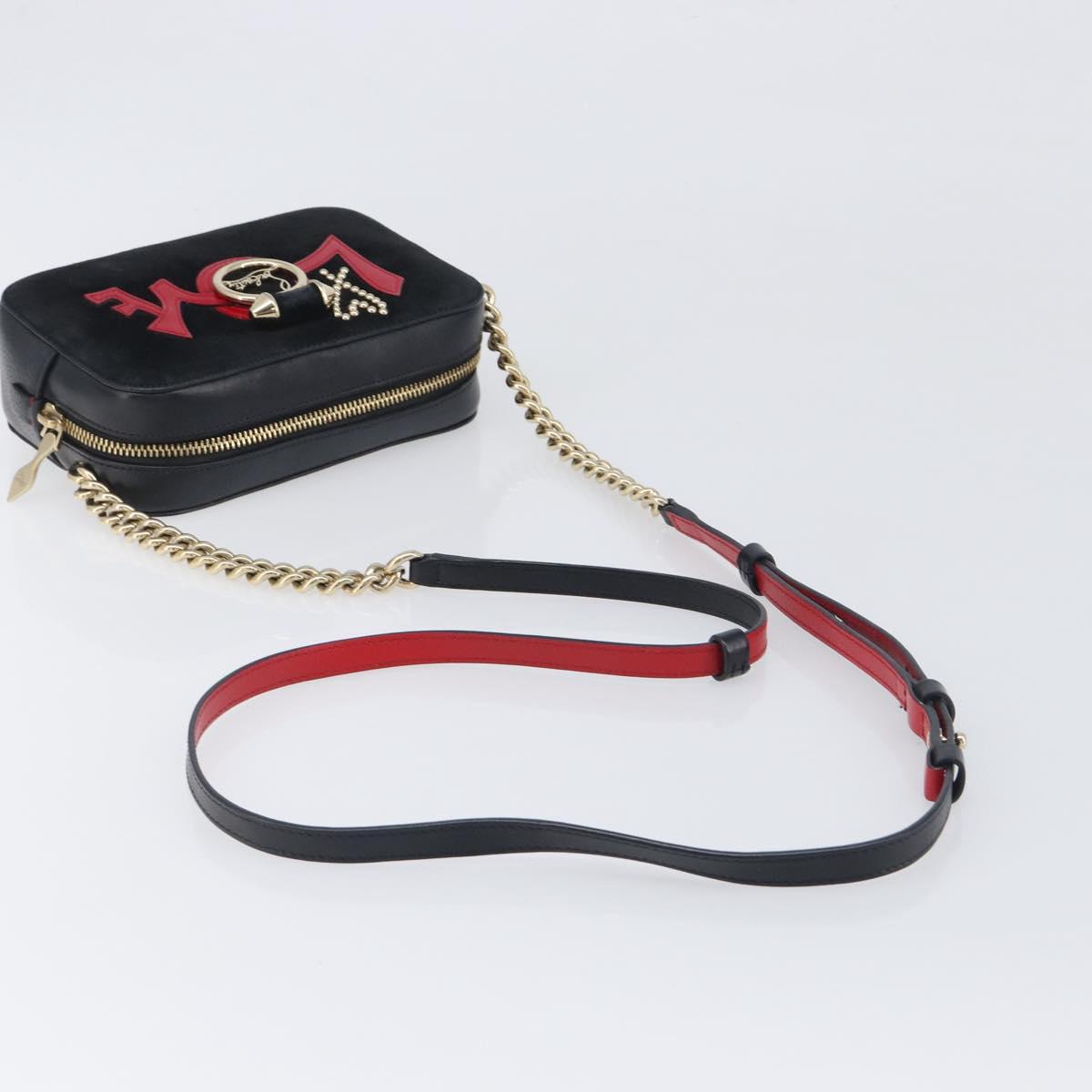 Christian Louboutin Chain Shoulder Bag Leather Black Gold Auth 200300A