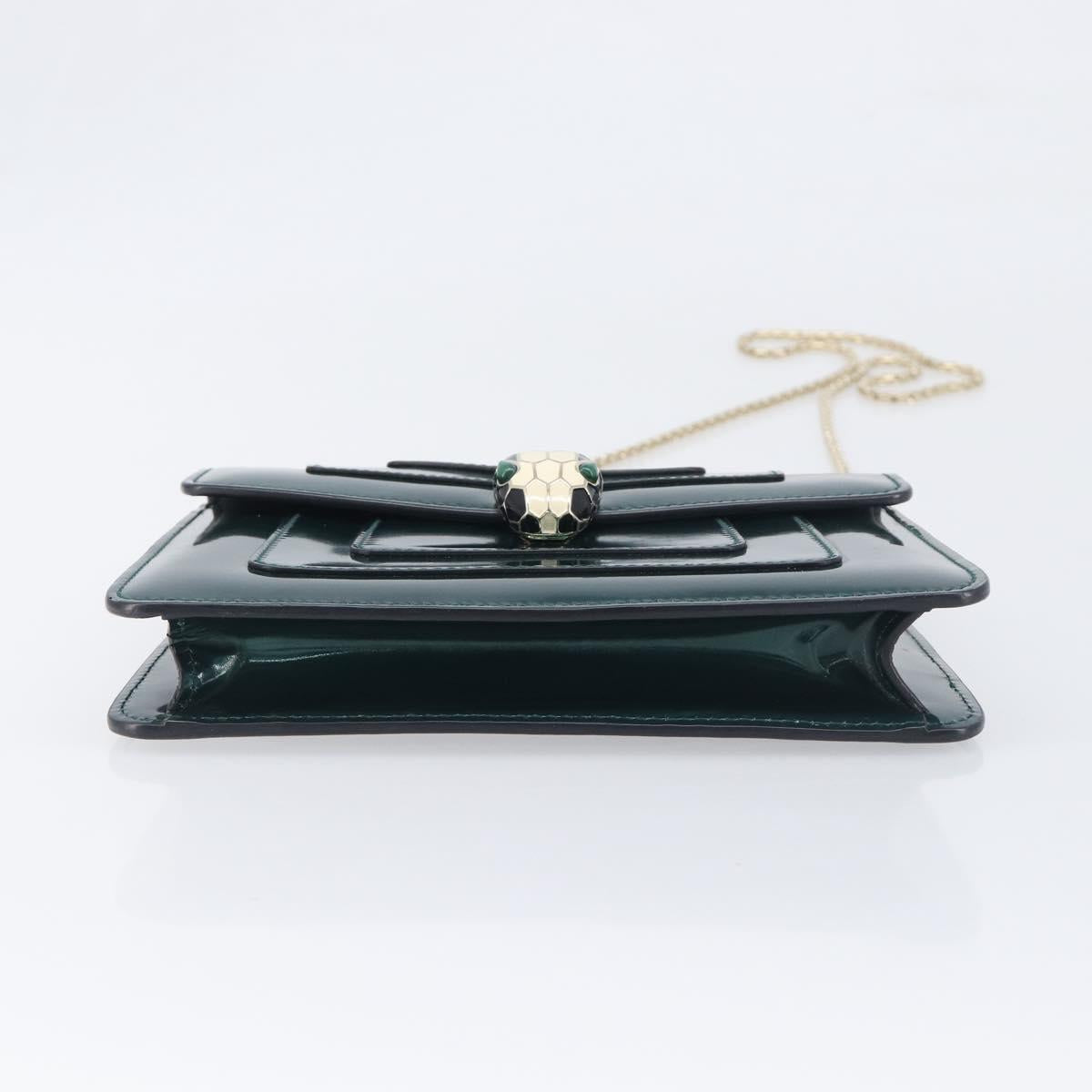 BVLGARI Serpenti Forever Chain Bag Patent Leather Green Gold Auth 200301V