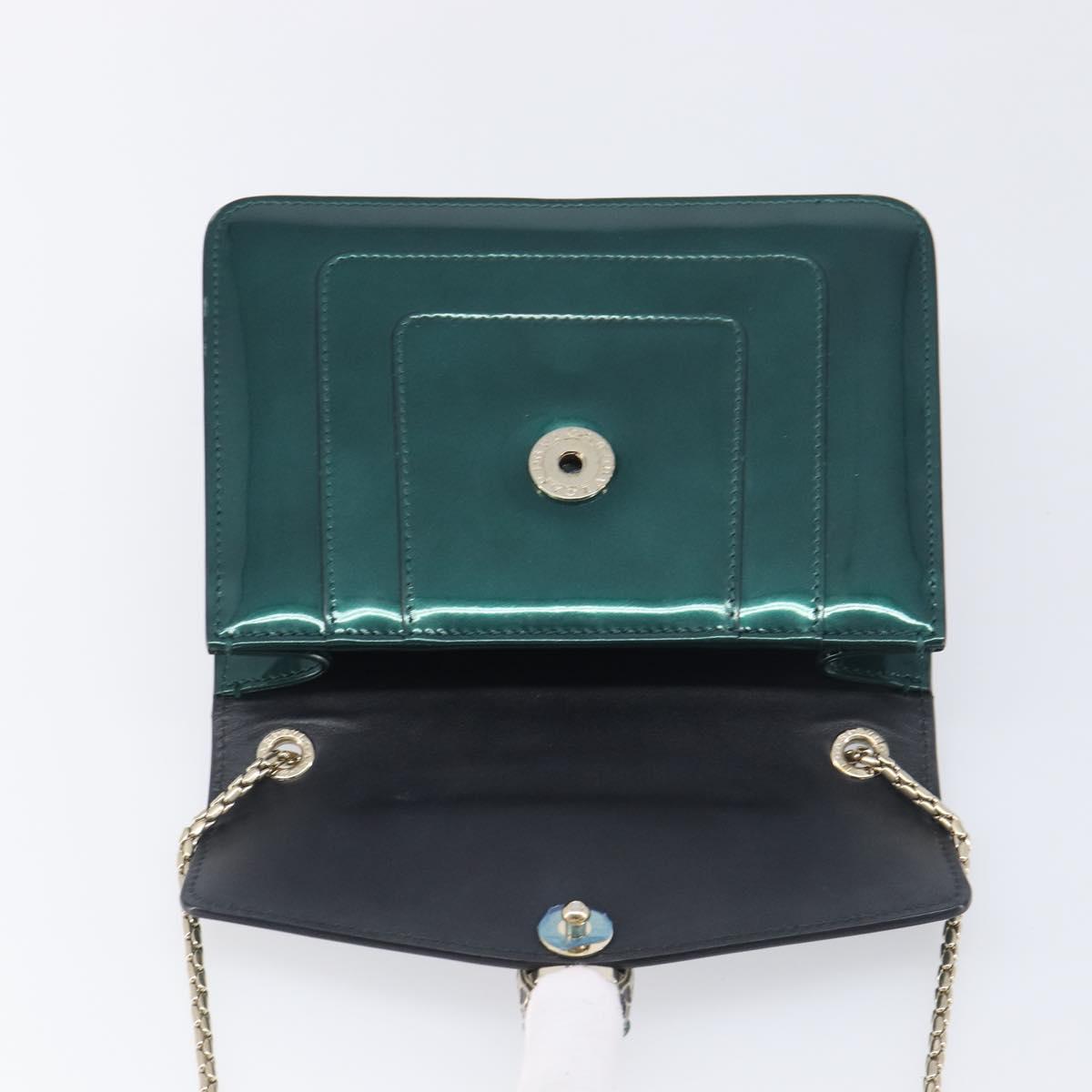 BVLGARI Serpenti Forever Chain Bag Patent Leather Green Gold Auth 200301V