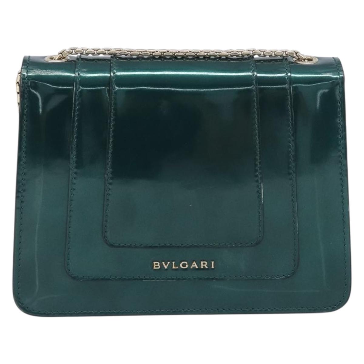 BVLGARI Serpenti Forever Chain Bag Patent Leather Green Gold Auth 200301V