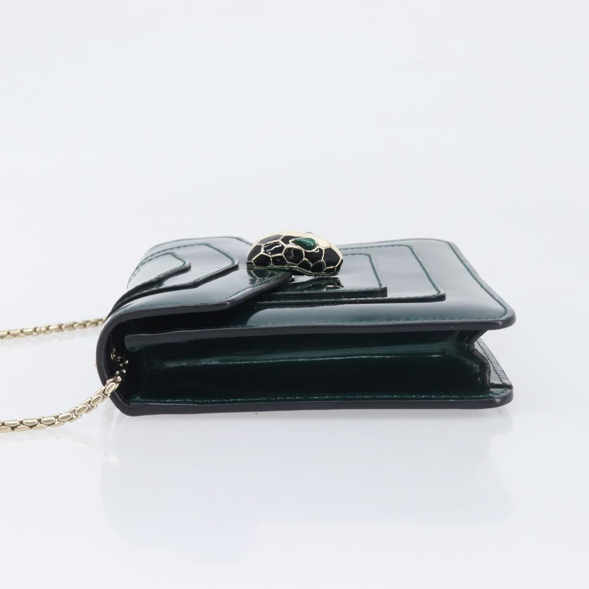 BVLGARI Serpenti Forever Chain Bag Patent Leather Green Gold Auth 200301V