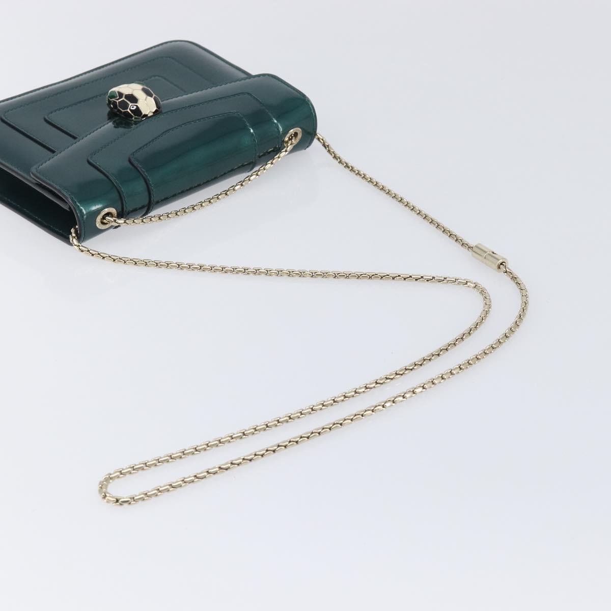 BVLGARI Serpenti Forever Chain Bag Patent Leather Green Gold Auth 200301V