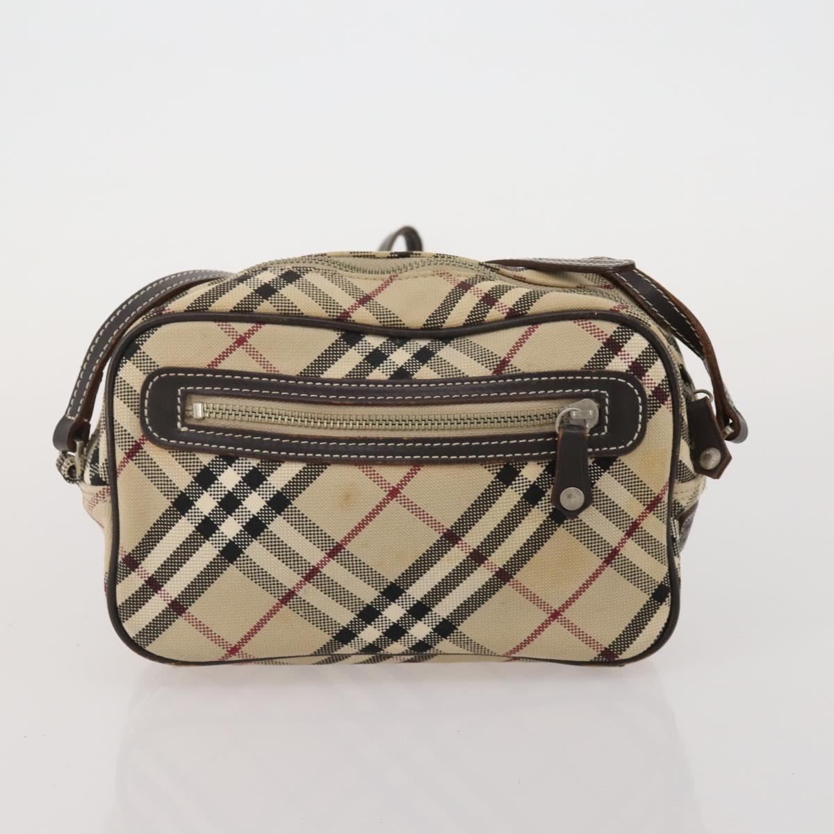 BURBERRY Nova Check Blue Label Hand Bag Canvas PVC 3 Set White Beige Auth 200307