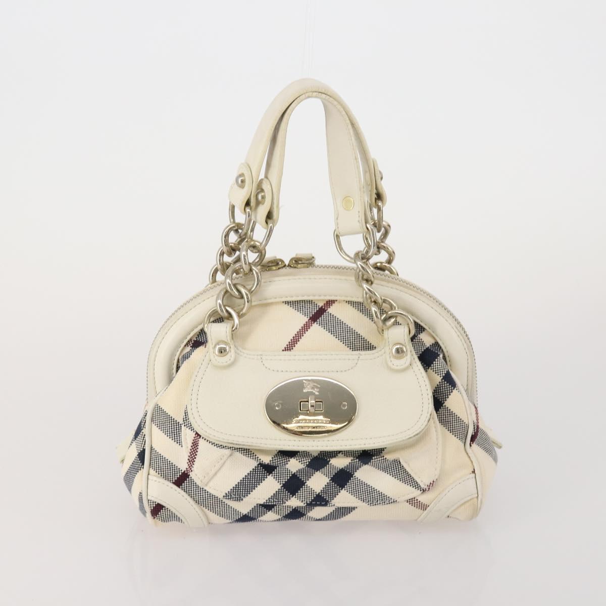 BURBERRY Nova Check Blue Label Hand Bag Canvas PVC 3 Set White Beige Auth 200307