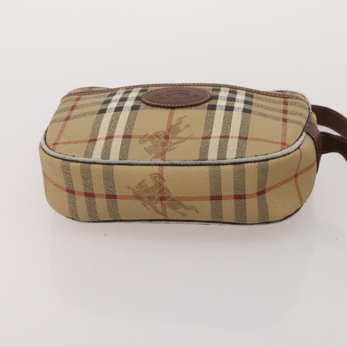 BURBERRY Nova Check Blue Label Hand Bag Canvas PVC 3 Set White Beige Auth 200307