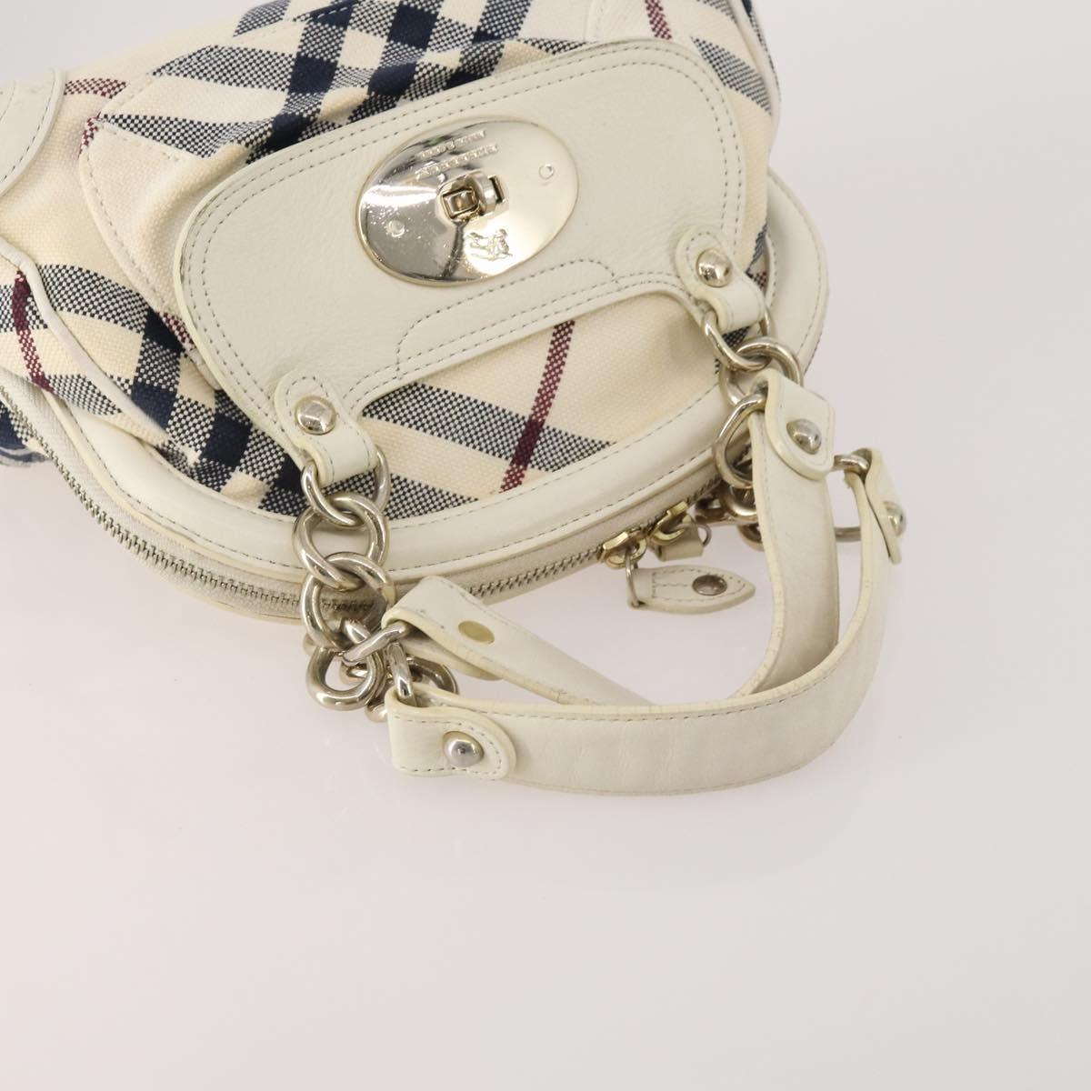 BURBERRY Nova Check Blue Label Hand Bag Canvas PVC 3 Set White Beige Auth 200307
