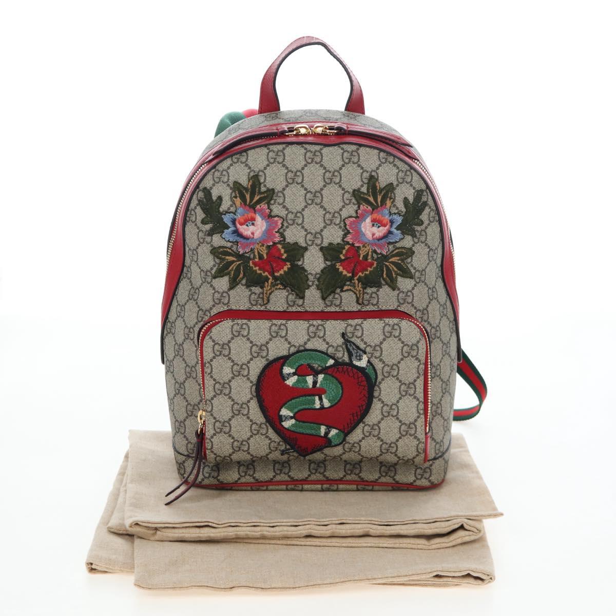 GUCCI GG Supreme Web Sherry Line Backpack PVC Beige Gold 427042 Auth 200331M