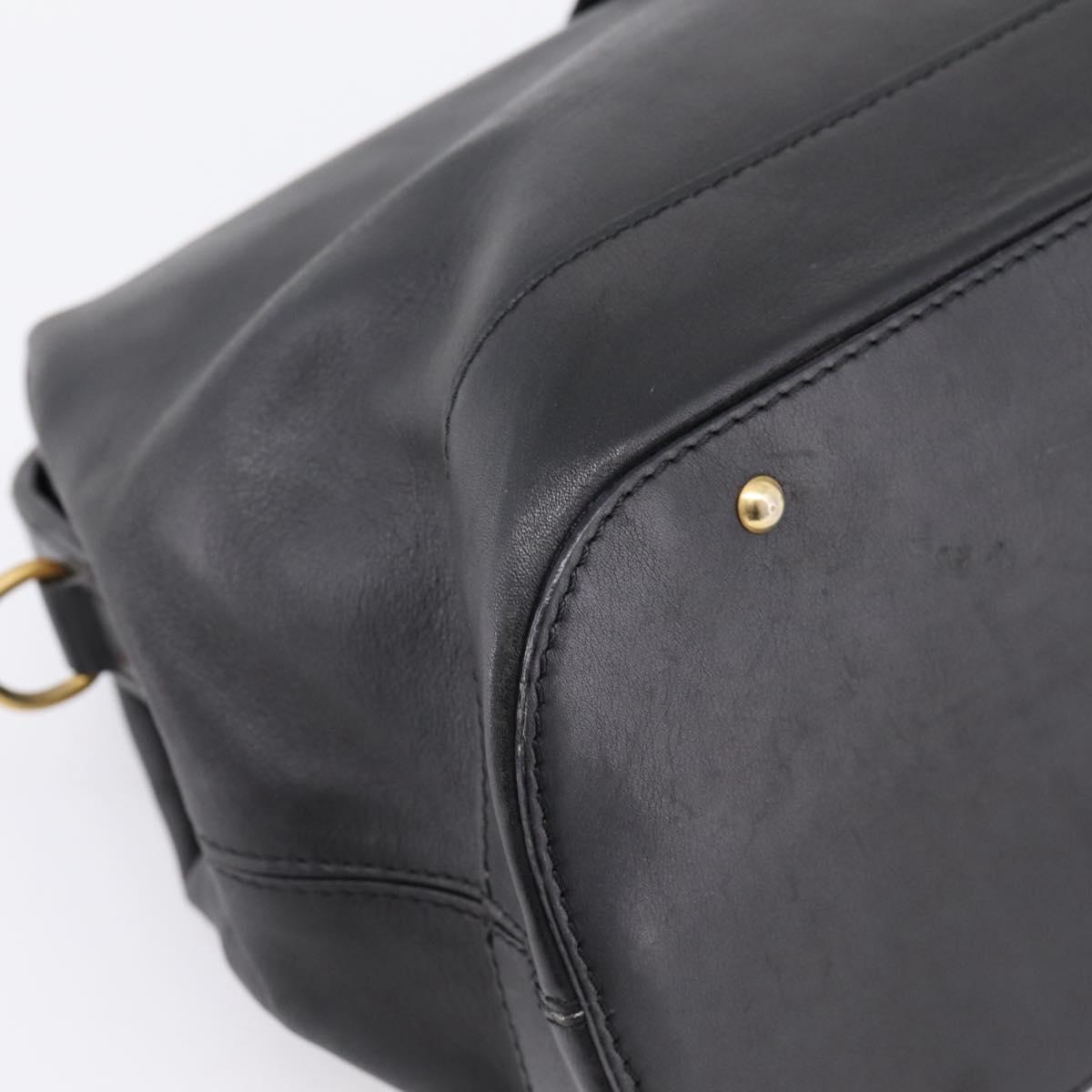CELINE Hand Bag Leather Black Gold Tone Auth 200334