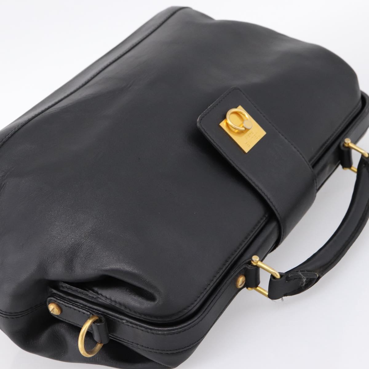 CELINE Hand Bag Leather Black Gold Tone Auth 200334