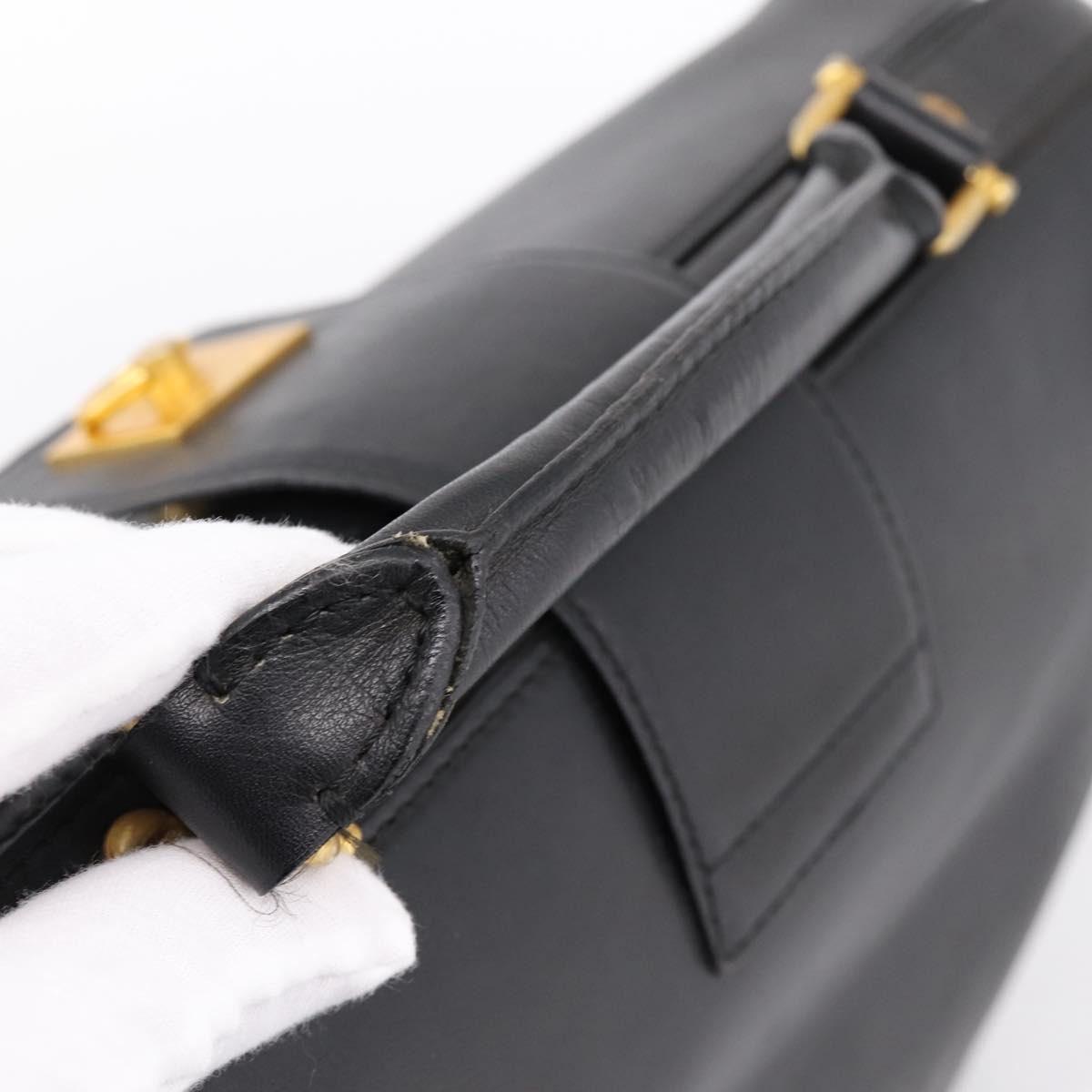 CELINE Hand Bag Leather Black Gold Tone Auth 200334